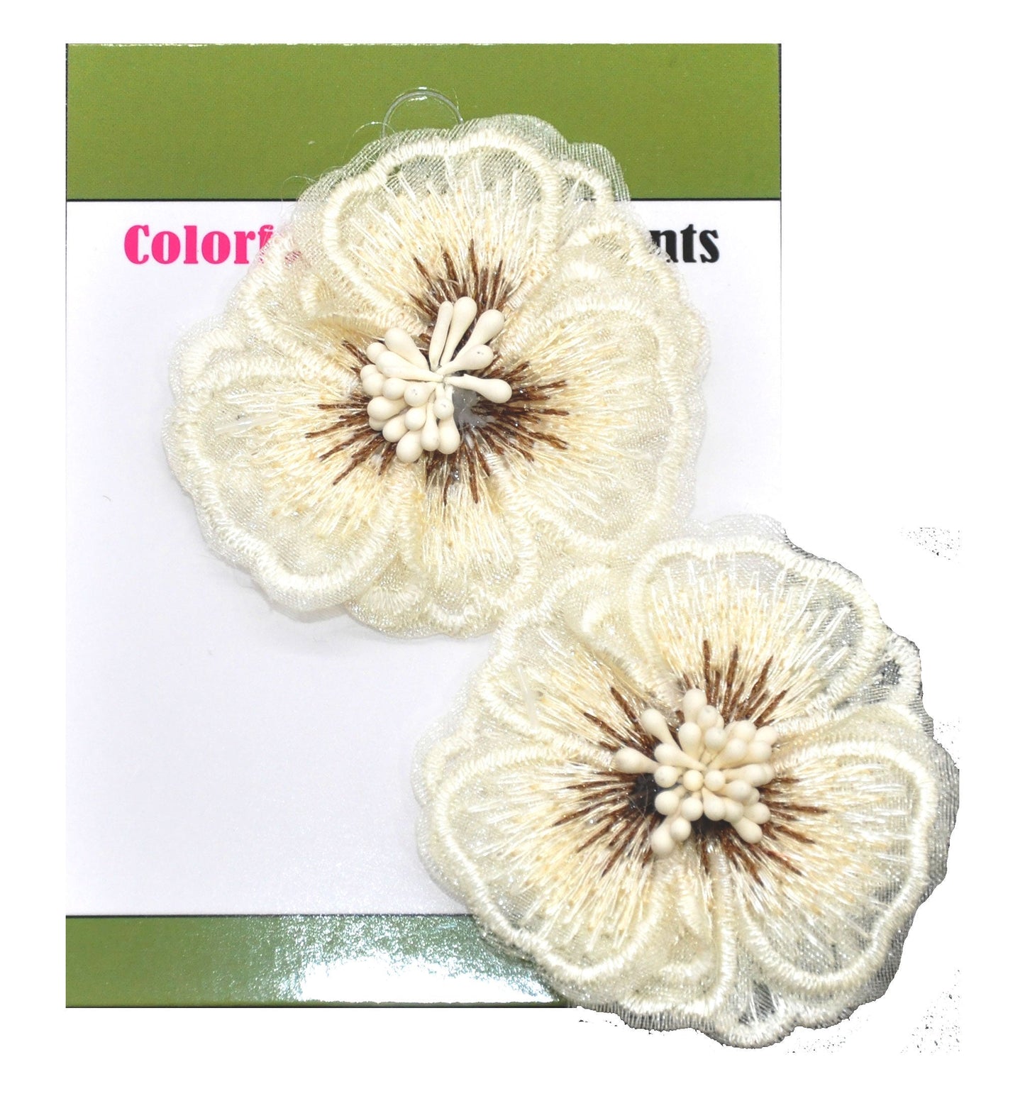 Belagio Enterprises - 2" Embroidered Flower Appliqués - 12pcs Per Card (6 Cards Per Order) - BPP-M2-27 White