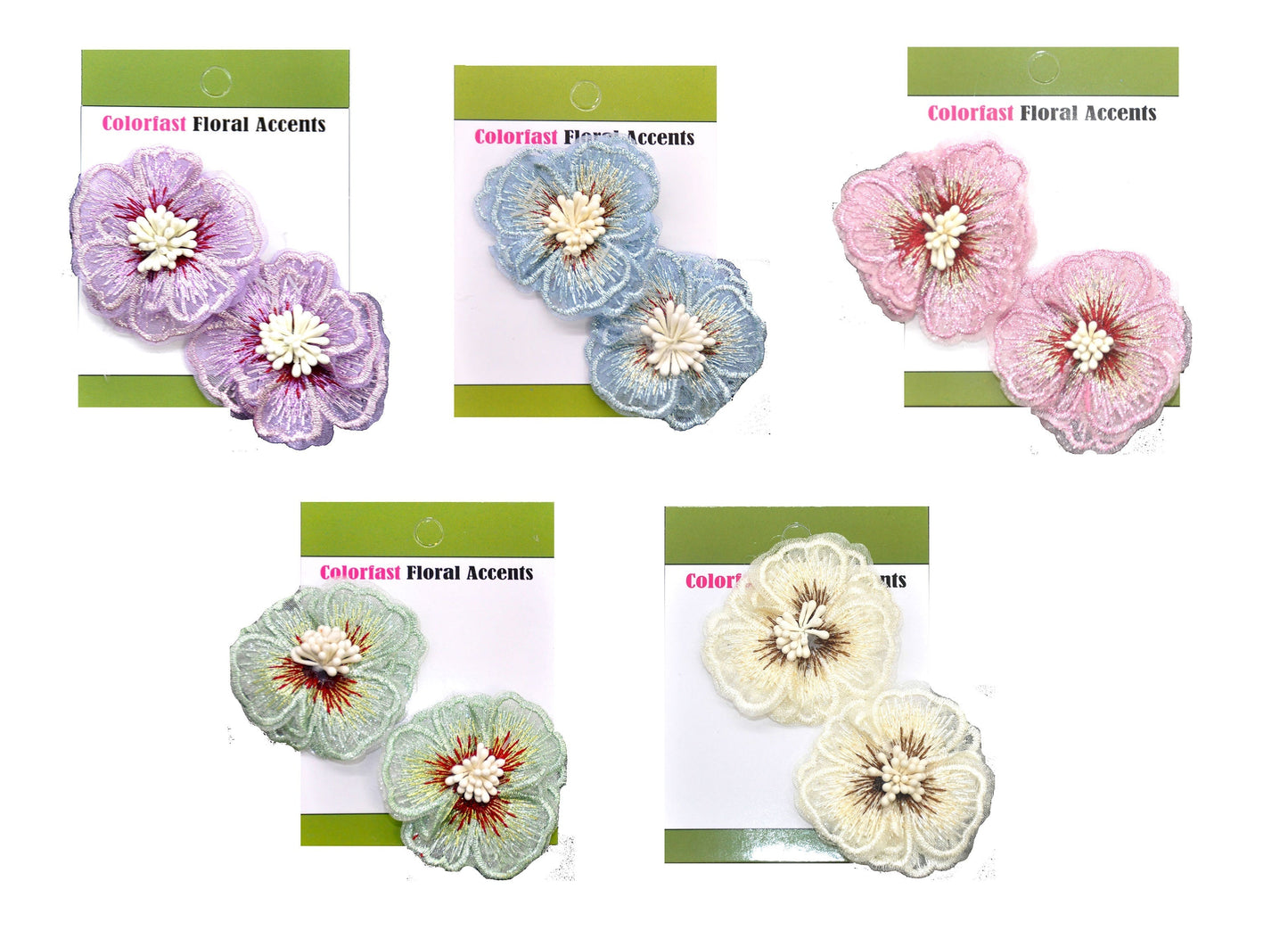 Belagio Enterprises - 2" Embroidered Flower Appliqués - 12pcs Per Card (6 Cards Per Order) - BPP-M2-27 White