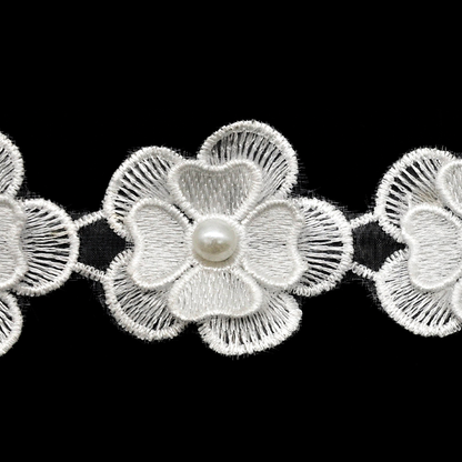 Belagio Enterprises - 2" Width Flower Lace Trim with Pearl (10 Yard Roll) - BTP-1803-27 White
