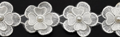 Belagio Enterprises - 2" Width Flower Lace Trim with Pearl (10 Yard Roll) - BTP-1803-27 White