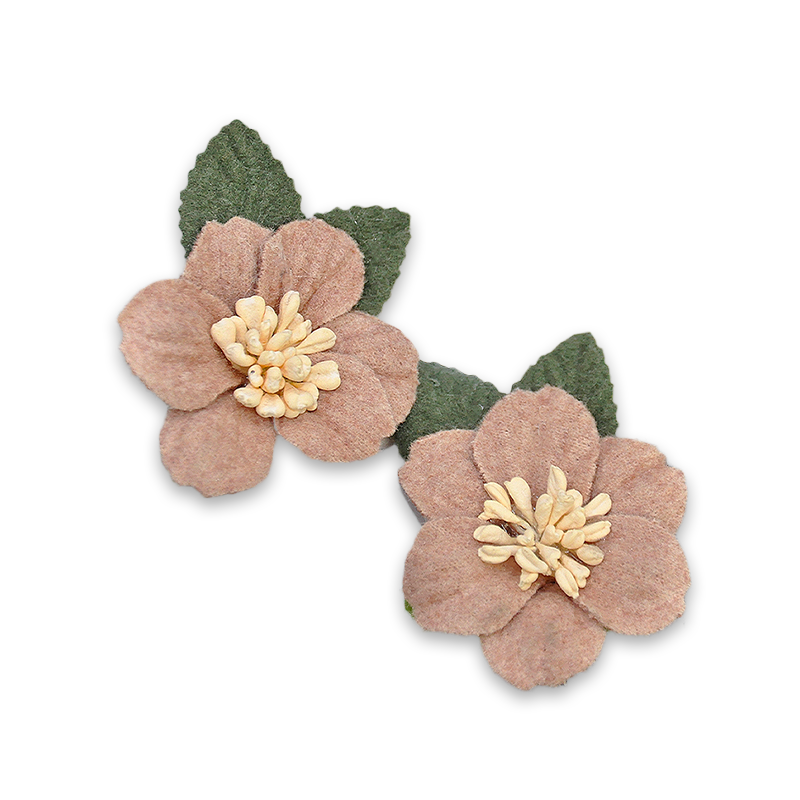 Belagio Enterprises - 2" x 2 1/2" Velvet Flower and Leaves Appliqués (2pcs per Card; 6 Cards Per Order) - BPP-A3-09 Salmon