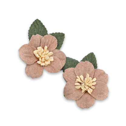 Belagio Enterprises - 2" x 2 1/2" Velvet Flower and Leaves Appliqués (2pcs per Card; 6 Cards Per Order) - BPP-A3-09 Salmon