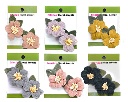 Belagio Enterprises - 2" x 2 1/2" Velvet Flower and Leaves Appliqués (2pcs per Card; 6 Cards Per Order) - BPP-A3-21 Lavender