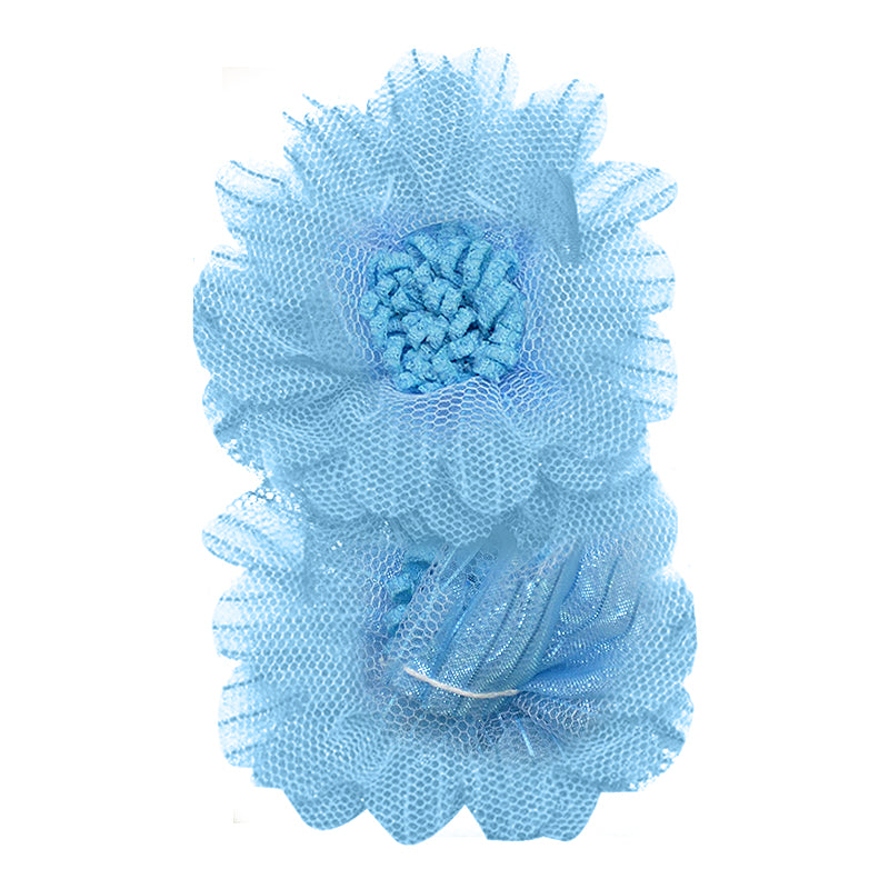 Belagio Enterprises - 2pcs Fine Netting Flower Appliqués - 3" round (6 Cards Per Order) - BPP-A4-03 Blue