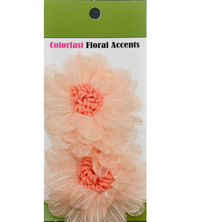 Belagio Enterprises - 2pcs Fine Netting Flower Appliqués - 3" round (6 Cards Per Order) - BPP-A4-09 Salmon