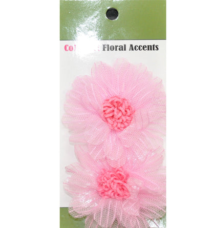 Belagio Enterprises - 2pcs Fine Netting Flower Appliqués - 3" round (6 Cards Per Order) - BPP-A4-20 Pink