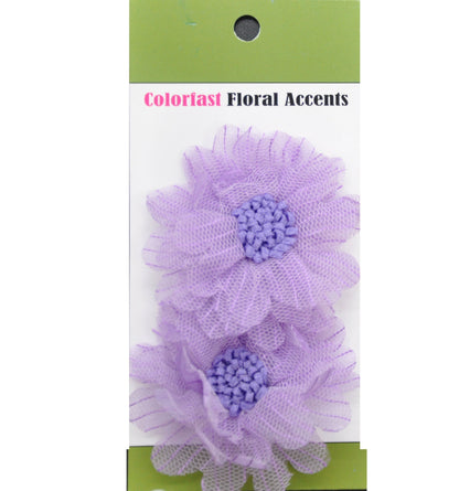 Belagio Enterprises - 2pcs Fine Netting Flower Appliqués - 3" round (6 Cards Per Order) - BPP-A4-21 Lilac