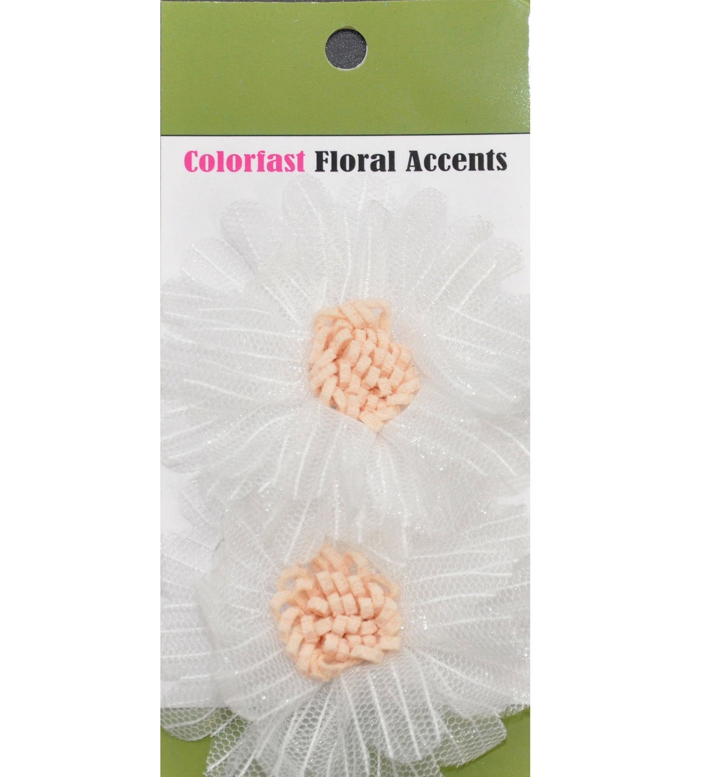 Belagio Enterprises - 2pcs Fine Netting Flower Appliqués - 3" round (6 Cards Per Order) - BPP-A4-27 White