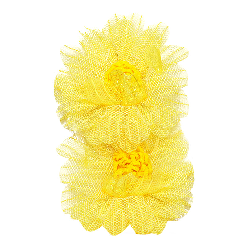 Belagio Enterprises - 2pcs Fine Netting Flower Appliqués - 3" round (6 Cards Per Order) - BPP-A4-34 Yellow