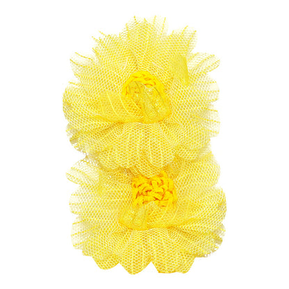 Belagio Enterprises - 2pcs Fine Netting Flower Appliqués - 3" round (6 Cards Per Order) - BPP-A4-34 Yellow