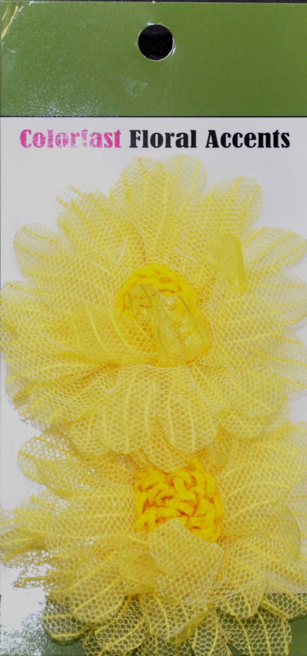 Belagio Enterprises - 2pcs Fine Netting Flower Appliqués - 3" round (6 Cards Per Order) - BPP-A4-34 Yellow