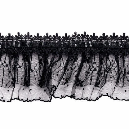 Belagio Enterprises - 3 1/2" Width Doubled Gathered Lace (10 Yard Roll) - BRL-802-02 Black