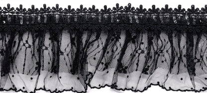 Belagio Enterprises - 3 1/2" Width Doubled Gathered Lace (10 Yard Roll) - BRL-802-02 Black