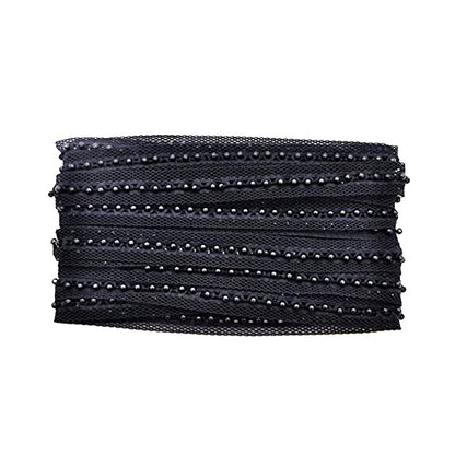 Belagio Enterprises - 3/4" Width Double Gathered Lace with Scattered Pearls (9 1/2 Yard Roll) - BTP-1802-02 Black
