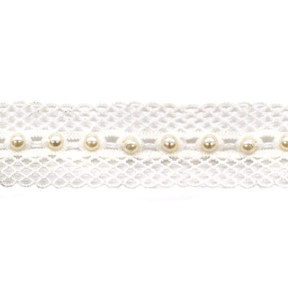 Belagio Enterprises - 3/4" Width Double Gathered Lace with Scattered Pearls (9 1/2 Yard Roll) - BTP-1802-27 White