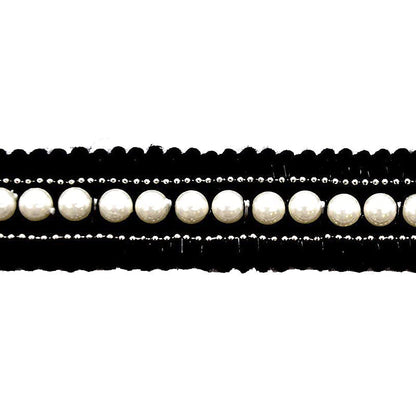 Belagio Enterprises - 3" Width Double Gathered Lace with Scattered Pearls (10.5 Yard Roll) - BTP-1801-02 Black