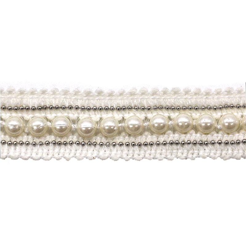 Belagio Enterprises - 3" Width Double Gathered Lace with Scattered Pearls (10.5 Yard Roll) - BTP-1801-27 White