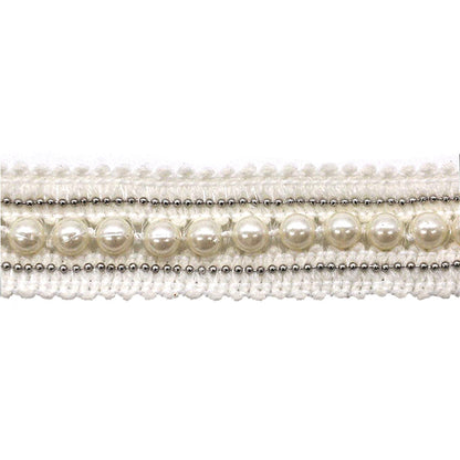 Belagio Enterprises - 3" Width Double Gathered Lace with Scattered Pearls (10.5 Yard Roll) - BTP-1801-27 White