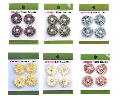 Belagio Enterprises - 4pcs Colored Flowers With Pearls - 1" Multi-Layered (6 Cards Per Order) - BPP-A2-12 Thistle