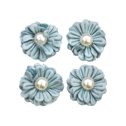 Belagio Enterprises - 4pcs Colored Flowers With Pearls - 1" Multi-Layered (6 Cards Per Order) - BPP-A2-33 Aqua