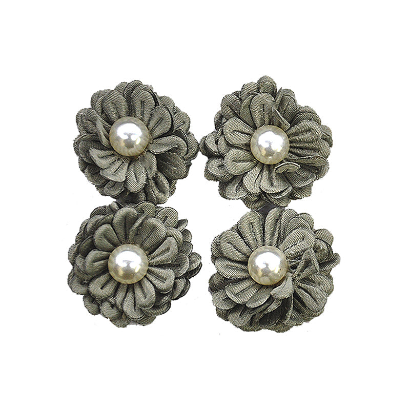 Belagio Enterprises - 4pcs Colored Flowers With Pearls - 1" Multi-Layered (6 Cards Per Order) - BPP-A2-63 Moss