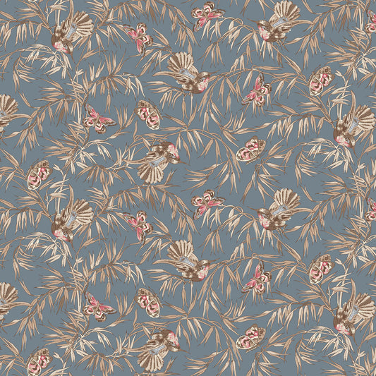 Birds and Butterflies Blue Meadow Blush 43"/44" Cotton Fabric Per Yard