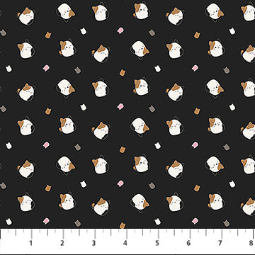 Black Calico Cat Tossed Squishmallows Cotton 44"/45" Fabric Per Yard