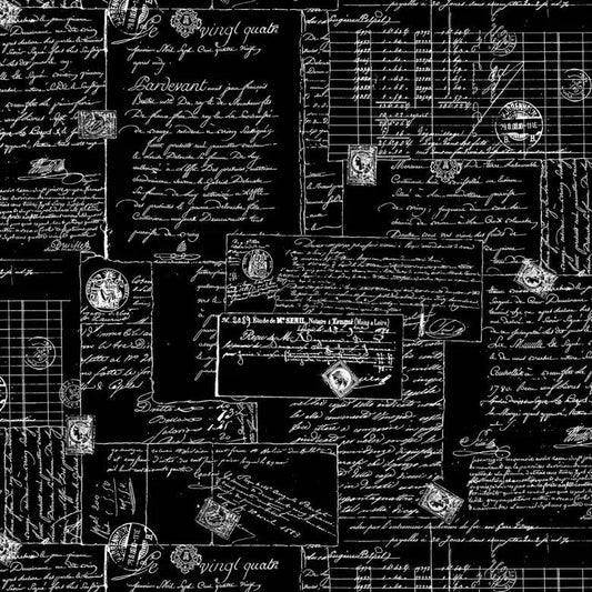 Black Calligraphy Cotton Wideback Fabric Per Yard