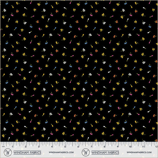 Black Floret Midnight Blooms Cotton 44"/45" Fabric Per Yard