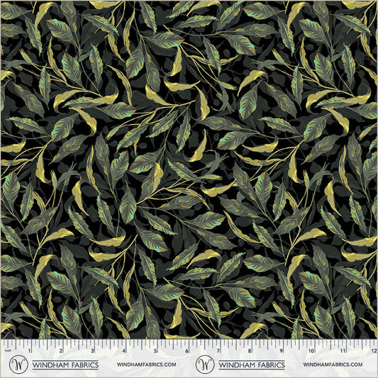 Black Greenery Midnight Blooms Cotton 44"/45" Fabric Per Yard