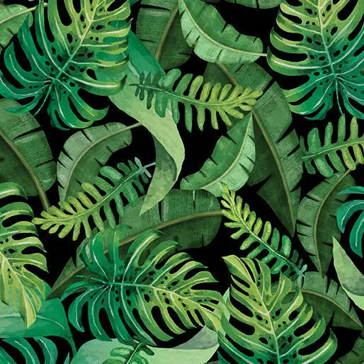 Black Leaves Of Paradise Cotton Wideback Fabric per yard