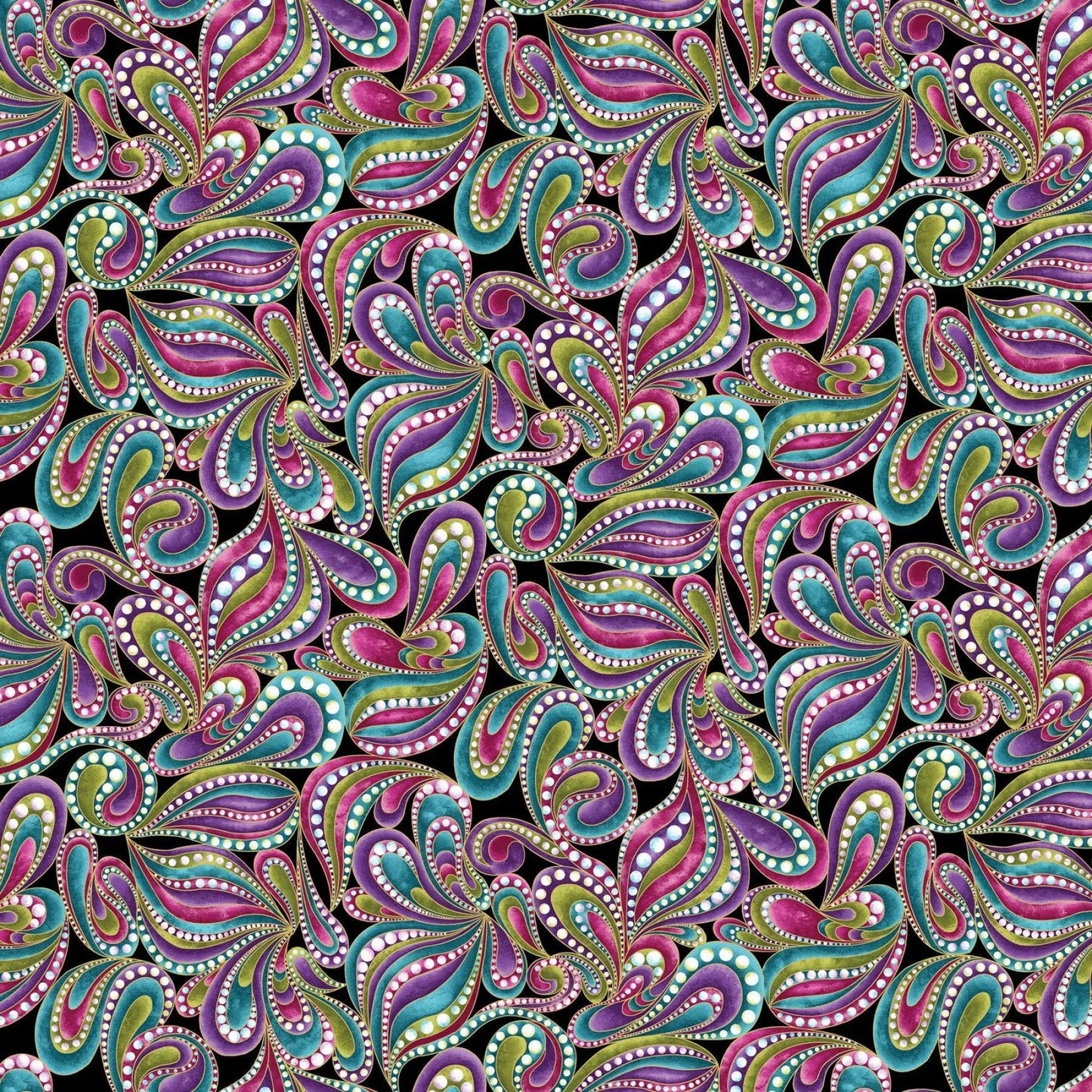 Black Multi Paisley Style Cotton Wideback Fabric Per Yard