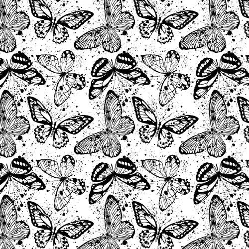 Black Tie 2 Butterflies Cotton Wideback Fabric per yard