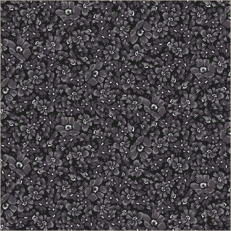 Black Verona Allegra Blooms Cotton 44/45 Fabric Per Yard