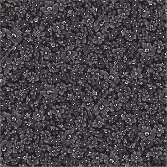 Black Verona Allegra Blooms Cotton 44/45 Fabric Per Yard
