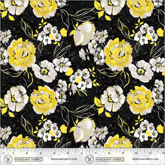 Black Verona Fiori Cotton 44/45 Fabric Per Yard