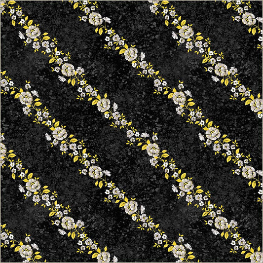 Black Verona Verita Vine Cotton 44/45 Fabric Per Yard