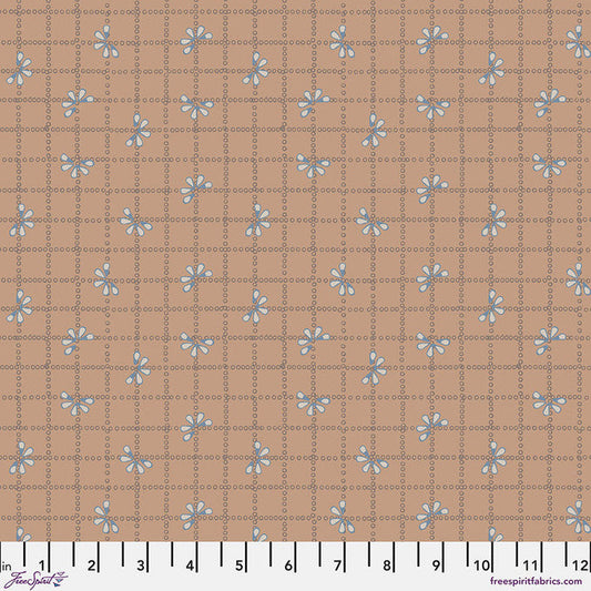 Bloom Check Tan Flourish And Bloom 44"/45" Cotton Fabric Per Yard