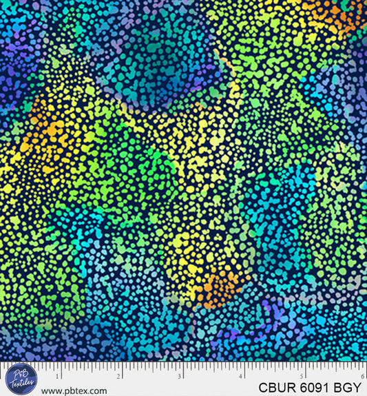 Blue-Green Yellow Dots Color Burst Cotton 44"/45" Fabric Per Yard