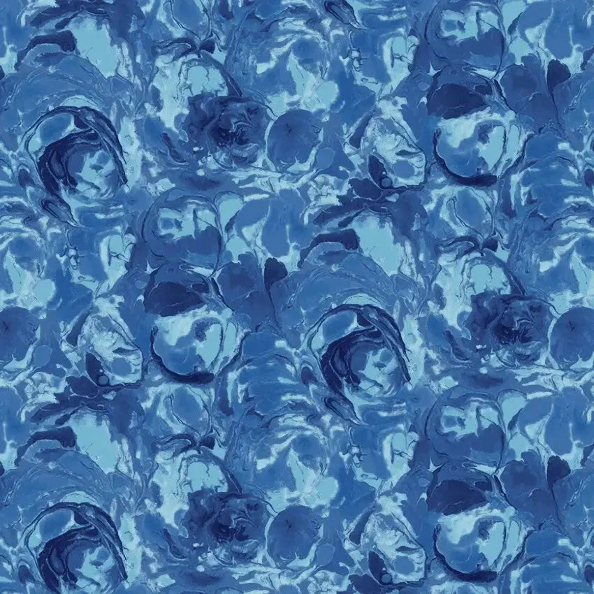 Blue Lagoon Paint Swirls Cotton Wideback Fabric per yard