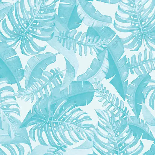 Blue Leaves Of Paradise Cotton Wideback Fabric - ( 1 Yard Pack )