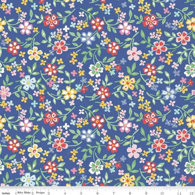 Blue Multi Wideback Always in Season Blooming Bright Wideback Fabric