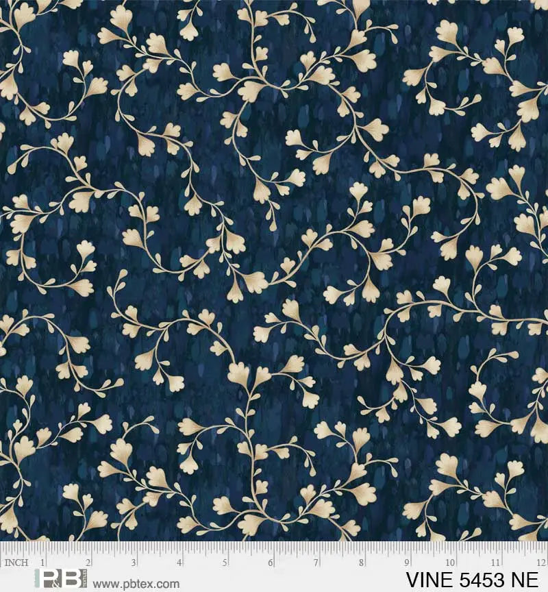 Blue Navy Vine Scroll Cotton Wideback Fabric per yard