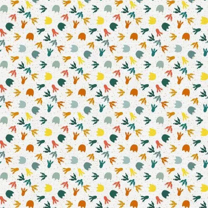 Blue Orange Ditsy Footprints Cotton Wideback Fabric per yard