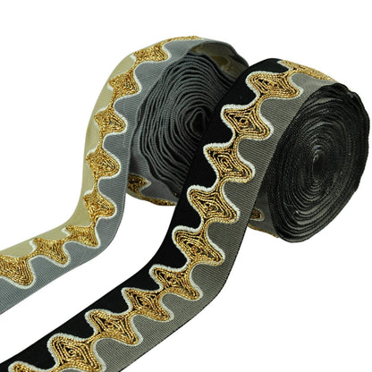 Bose Waves Embroidered Decorative Trim Tape - 2" Width (25 YDS) - BR-7533-02/49 Black/Pewter