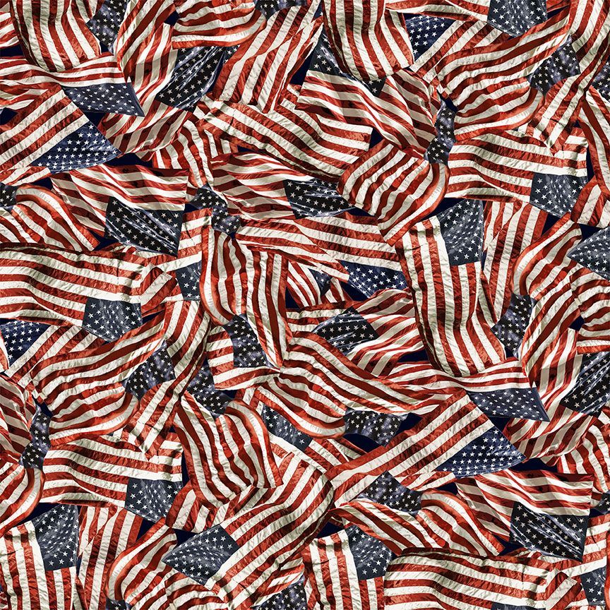 Packed American Flags Path to Freedom Cotton 44"/45" Fabric Per Yard