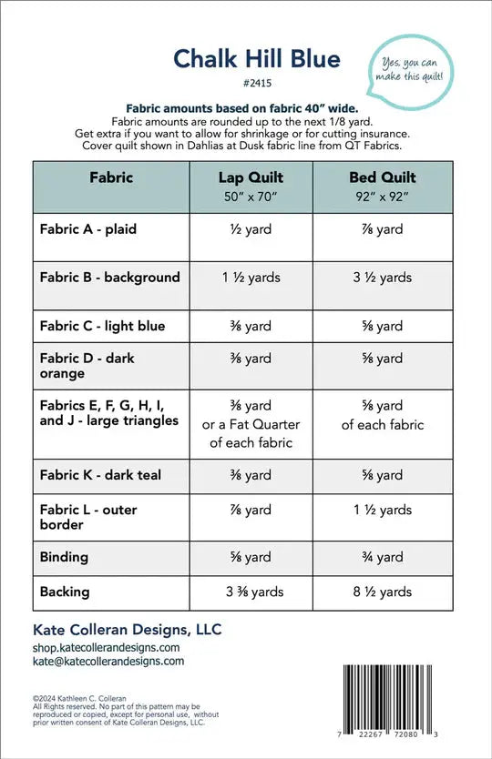 Chalk Hill Blue Quilt Pattern