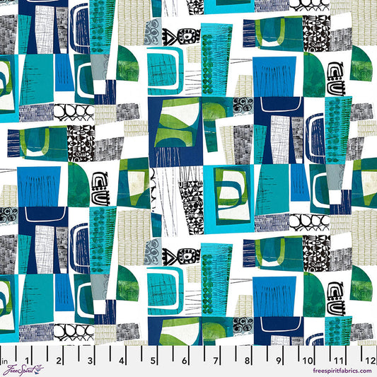 Collage Sea Blue Cotton 44"/45" Fabric Per Yard