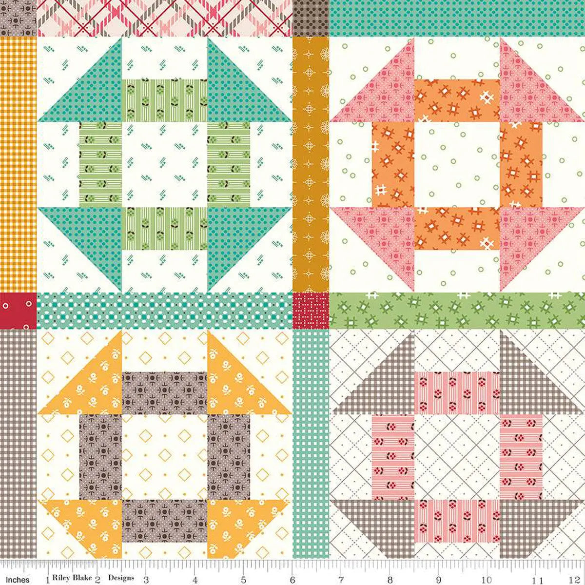 Multi Prim Churn Dash Cream Wideback Fabric per yard