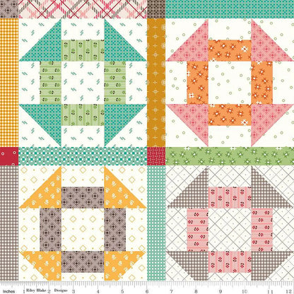 Multi Prim Churn Dash Cream Wideback Fabric per yard